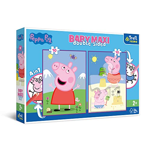 Trefl 43001 Peppa's Lustiger Tag-4 in 1: 2x10 große, Zwei Ausmalbücher auf der Rückseite, Bunte Puzzles mit Märchenfiguren, Spaß für Kinder ab 2 Jahren Primo, Peppa Wutz von Trefl