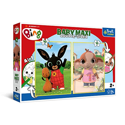 Trefl 43002 4 in 1: 2x10 große Zwei Malbücher auf der Rückseite, Bunte Puzzles Hasenfiguren, Spaß für Kinder ab 2 Jahren Primo, Bing Hase von Trefl