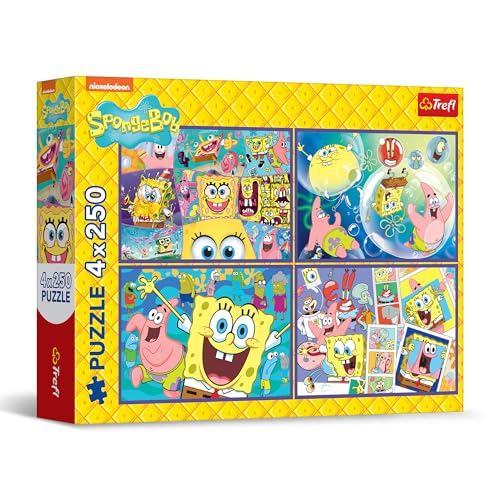 Trefl – 4in1 Puzzle: Spongebob, SpongeBob's Crazy World - 4 x 250 Teile - 4er-Puzzle-Set für Jugendliche von Trefl