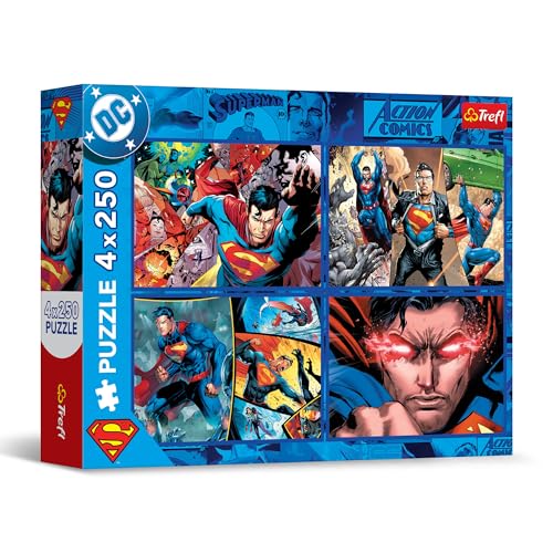 Trefl – 4in1 Puzzle: Superman, The Courage of Superman - 4 x 250 Teile - 4er-Puzzle-Set für Jugendliche von Trefl