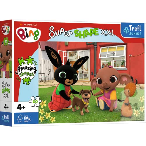 Trefl 50013 60 XXL Super Shape Verrückte Formenpuzzles, große Teile, Bunte Puzzles Märchenfiguren, Kinder ab 4, Bing, Spaß mit dem Hund von Trefl