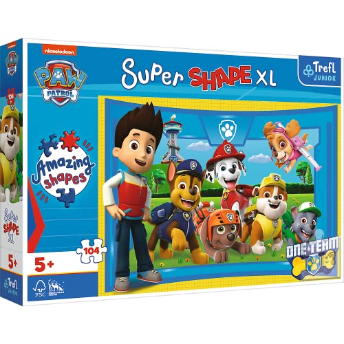 Trefl 50016 104 XL Super Shape-Verrückte Formenpuzzles, große Teile, Bunte Puzzles Märchenfiguren, Spaß für Kinder ab 5, PAW Patrol, Hundefreunde von Trefl