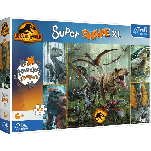 Trefl 50026 160 XL Super Shape-Verrückte Puzzleform, große Teile, Bunte Puzzles, Spaß für Kinder ab 6 Jahren, Jurassic World: Dominion, Ungewöhnliche Dinosaurier von Trefl