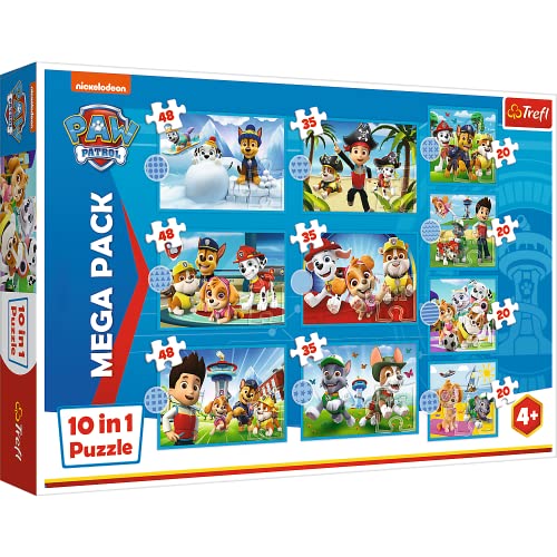 Trefl 96001 10-in-1, 10, 12 bis 48 Elementen-Puzzles mit Märchenfiguren, Verschiedene Schwierigkeitsgrade, für Kinder ab 4 Kinderpuzzle, PAW Patrol, das Zuverlässige Hundepatrouille-Team von Trefl