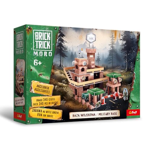 Trefl - Brick Trick Moro: Militärbasis/Military Base - Bauen mit Ziegelsteinen, ÖKO Ziegelsteine, 340 Bausteine, Wiederverwendbar, Militär-Kreativset für Kinder ab 6 Jahren von Trefl