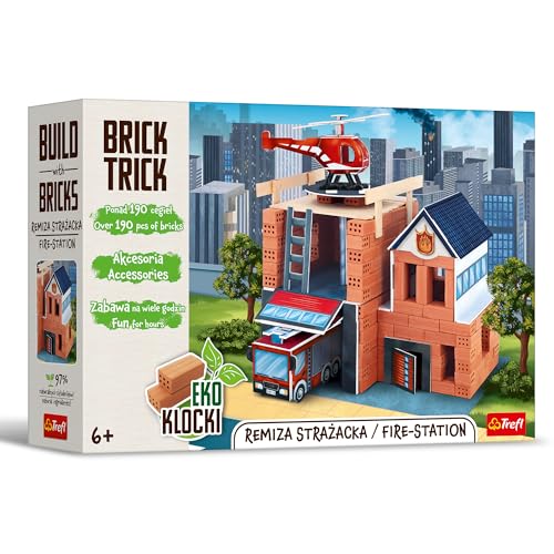 Trefl – Brick Trick: Feuerwache/Fire - Bauen mit Ziegeln, EKO Echte Ziegelsteine, 190 Ziegel, für Kinder ab 6 Jahren von Trefl