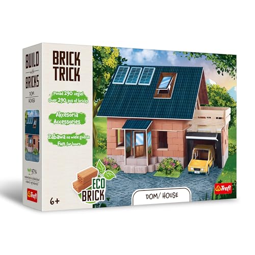 Trefl – Brick Trick: Haus/House - Bauen mit Ziegeln, EKO Echte Ziegelsteine, 290 Ziegel, für Kinder ab 6 Jahren von Trefl