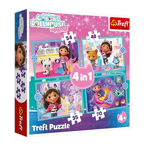Trefl - Gabby's Dollhouse, Gabbys großes Abenteuer – 4-in-1-Puzzle, 4 Puzzles, 35 bis 70 Teile – Verschiedene Schwierigkeitsgrade, farbenfrohe Puzzles mit Märchenfiguren, Spaß für Kinder ab 4 Jahren Trefl - Gabby's Dollhouse, Gabbys großes Abenteuer – 4-in-1-Puzzle, 4 Puzzles, 35 bis 70 Teile – Verschiedene Schwierigkeitsgrade, farbenfrohe Puzzles mit Märchenfiguren, Spaß für Kinder ab 4 Jahren von Trefl