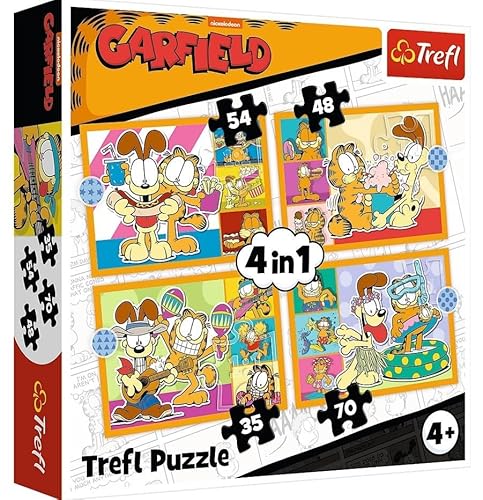 Trefl - Garfield, Garfield Liebt Lazania - Puzzle 4in1, 4 Puzzle, 35 bis 70 Teile - Diverse Schwierigkeitsgrade, für Kinder ab 4 Jahren von Trefl