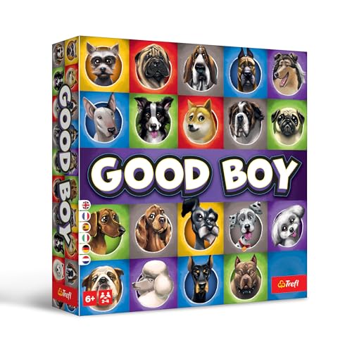 Trefl - Good Boy! - Familienspiel Mit Unerwarteten Wendungen, Einzigartige Hundebilder, Spiel mit Karten, Jetons und Würfel, Familienspiel für Hundeliebhaber, für Erwachsene und Kinder ab 6 Jahren von Trefl