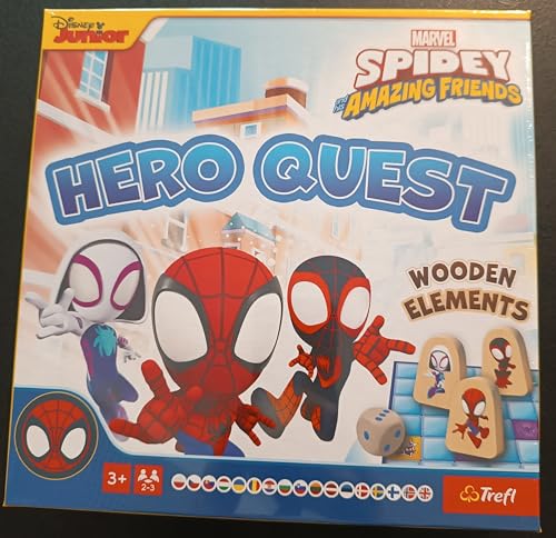 Trefl – Hero Quest, Spidey and His Amazing Friends – Familienbrettspiele, Holzspielfiguren und Würfel, Finden Sie die Superhelden, EIN Spiel für die Jüngsten mit Märchenhelden, für Kinder ab 3 Jahren von Trefl