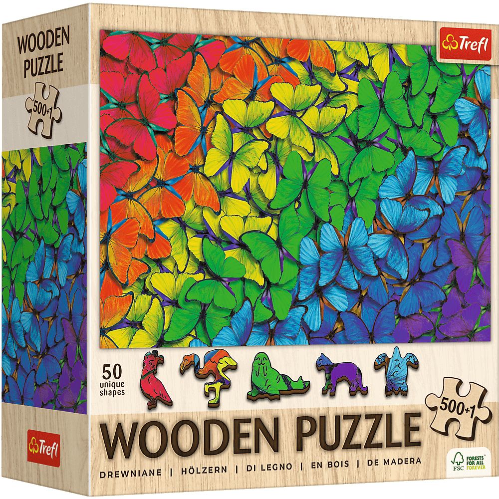 Trefl Holzpuzzle 500+1 Teile - Regenbogen-Schmetterlinge - Trefl Holzpuzzle 500+1 Teile - Regenbogen-Schmetterlinge - von Trefl