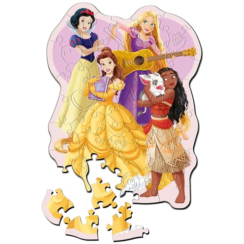 Trefl 20257 Disney Prinzessinnen Holzpuzzle Princess, Zauberhafte Prinzessinnen-50 Teile, Wooden, Unregelmäßige Formen, 10 Figuren, Modernes Puzzle für Kinder ab 5 Jahren, Mehrfarbig von Trefl