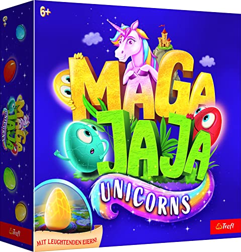 Trefl 02412 Familien-Brettspiel, leuchtende elektrische Eier und magnetische Spielsteine, Märchenwelt der Einhörner, innovatives Spiel für Erwachsene und Kinder ab 6 Jahren Game, Magajaja Unicorns von Trefl