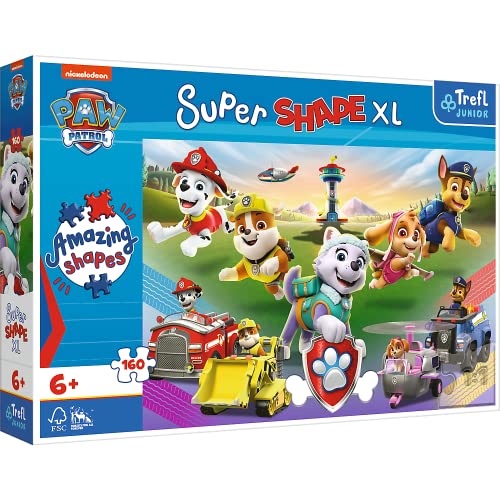 Trefl 50021 160 XL Super Shape-Verrückte Formenpuzzles, große Teile, Bunte Puzzles Märchenfiguren, Spaß für Kinder ab 6 Jahren, PAW Patrol, Springende Hunde von Trefl