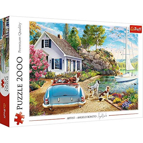 Trefl 27124 2000 Elemente Hunde, Sommer, Segelboot, Modernes DIYPuzzle, Kreative Unterhaltung, Spaß, Klassisches Puzzle mit Tieren, für Erwachsene und Kinder ab 12 Jahren, Ferienhafen von Trefl