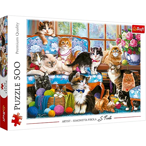 Trefl 37425 Piece Jigsaw, Cat Family 500 Teile Katzen, Modernes DIYPuzzle, Kreative Unterhaltung, Spaß, Klassische Puzzles mit Tieren, für Erwachsene und Kinder ab 10 Jahren, Katzenfamilie von Trefl