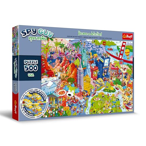 Trefl - Puzzle Spy Guy Lost Items: USA - 500 Elemente, Werden Sie Detektiv und Finden Sie 20 Unterschiede, Verlorene Gegenstände, Kreative Unterhaltung für Erwachsene und Kinder ab 10 Jahren von Trefl