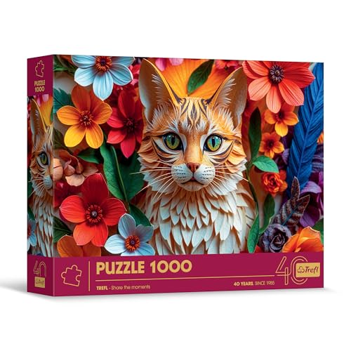 Trefl - Puzzle mit 3D-Effekt, Katze - 1000 Teile - 40 Jahre Trefl, Paper Art, Premium-Puzzle für Erwachsene und Kinder ab 14 Jahren von Trefl