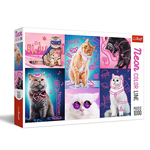 Trefl, Puzzle, Superkatzen, 1000 Teile, Neon Color Line, Premium Quality, für Erwachsene und Kinder ab 12 Jahren, Farbig von Trefl