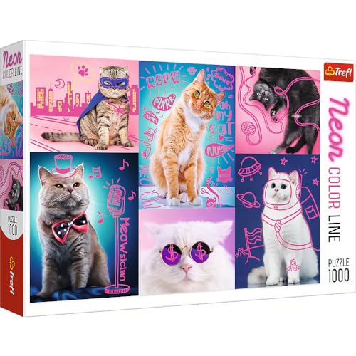 Trefl, Puzzle, Superkatzen, 1000 Teile, Neon Color Line, Premium Quality, für Erwachsene und Kinder ab 12 Jahren, Farbig von Trefl