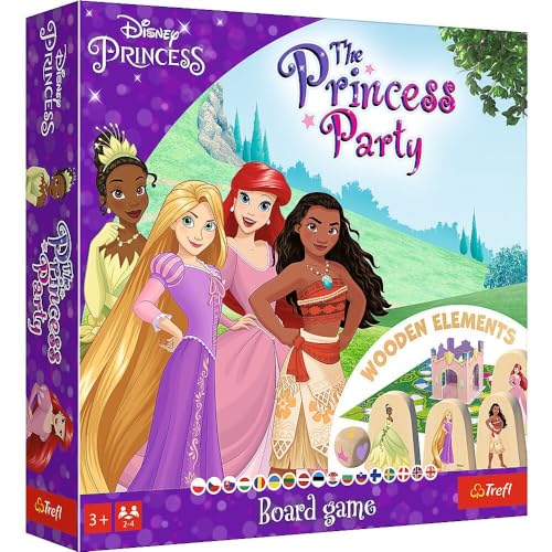 Trefl – The Princess Party, Disney Princess – Familienbrettspiel, Holzspielfiguren und Würfel, Bringen Sie die Prinzessinnen ins Schloss, Ein Spiel für die jüngsten mit Märchenfiguren, für Kinder ab 3 von Trefl