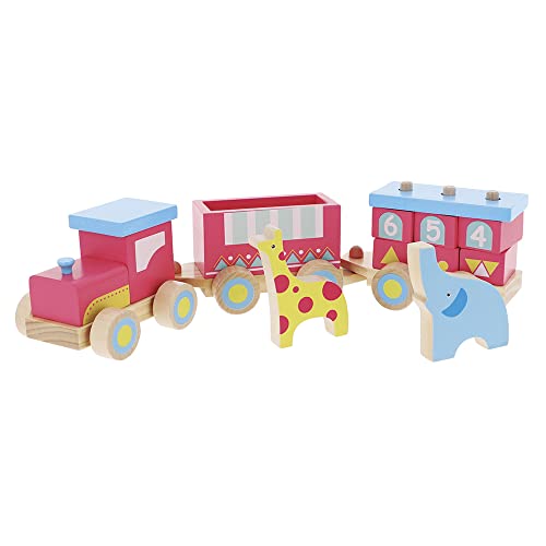 Trefl - Train Africa, Wooden Toys - Holzspielzeug, Zug mit Wagons, Zahlen Lernen, Farben, Formen und Tiere Lernen, Umweltfreundliche und sichere Naturholzspielzeug, für Kinder ab 18 Monaten von Trefl