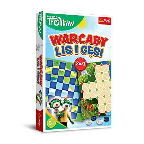 Trefl - Warcaby, Lis und Dichs - 2-in-1 Spiel, Familie Planschspiel mit Helden Märchenmädchen Familie Trefliks, Klassisches Spiel für Erwachsene und Kinder ab 5 Jahren von Trefl