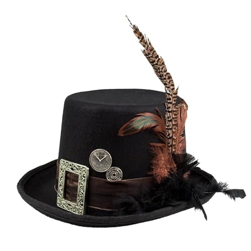 TrendandStylez Hut Plumepunk schwarz, Steampunk Zylinder, Filzhut mit Zahnrädern und Federn für JGA, Mottoparty, Fasching Karneval von TrendandStylez