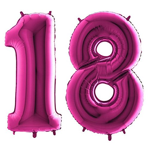 Trendario Folienballon Zahl 18 - XXL Riesenzahl 100cm Ballon - Helium Luftballons für Geburtstag, Partydeko, Hochzeit (Rosa) von Trendario