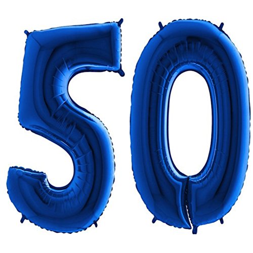 Trendario Folienballon Zahl 50 - XXL Riesenzahl 100cm Ballon - Helium Luftballons für Geburtstag, Partydeko, Hochzeit (Blau) von Trendario