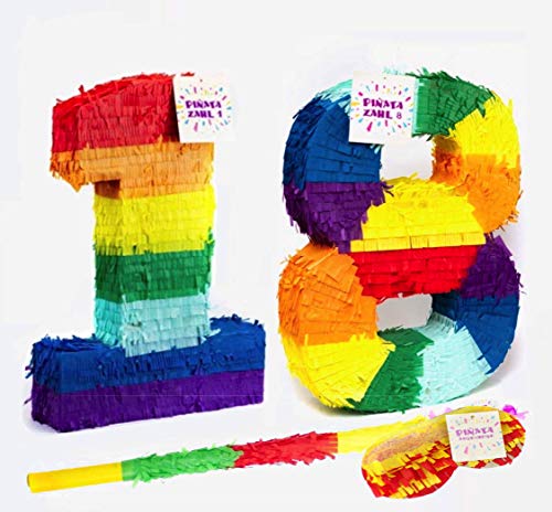 Trendario Pinata Zahl 18 Set - Mehrfarbig - ungefüllt - Ideal zum Befüllen mit Süßigkeiten und Geschenken - Piñata für Geburtstag Spiel, Geschenkidee, Party, Feier, Überraschung Stab Maske Trendario Pinata Zahl 18 Set - Mehrfarbig - ungefüllt - Ideal zum Befüllen mit Süßigkeiten und Geschenken - Piñata für Geburtstag Spiel, Geschenkidee, Party, Feier, Überraschung Stab Maske von Trendario