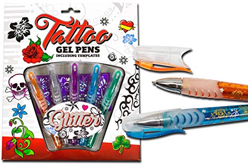 Trendario Tattoo Stifte für die Haut, Glitzer Tattoo Gelstifte Für Kinder inkl. Schablone Tattoostifte Magic von Trendario