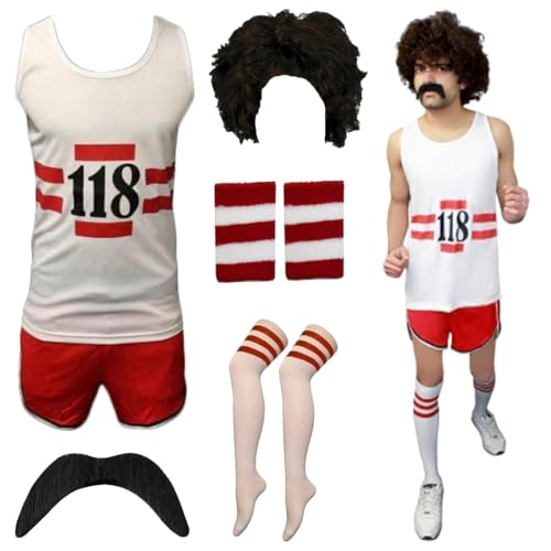 TrendyFashion Herren-Kostüm 118, Marathon, Retro, Weste, Shorts, Tash-Socken, Party-Zubehör-Set (großes komplettes Set) von TrendyFashion