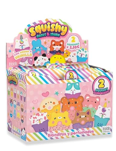 Squishy Donut & Shake, Spielzeug in Form von Donuts und Milchshake, Slow Rising Effekt, weich, duftend, Antistress-Spielzeug, Kawaii-Stil, Box mit 8 Beuteln und 16 Squishies. von Triciclo Editores