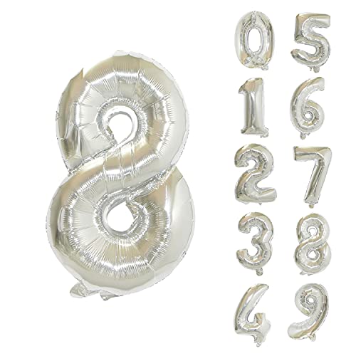 Trimming Shop 32 Zoll Große Folienballons Zahl 8 Ballon Selbstdichtend Helium Ballons für Geburtstag Hochzeit Party Supplies Dekoration Folienballons für Party Silber von Trimming Shop