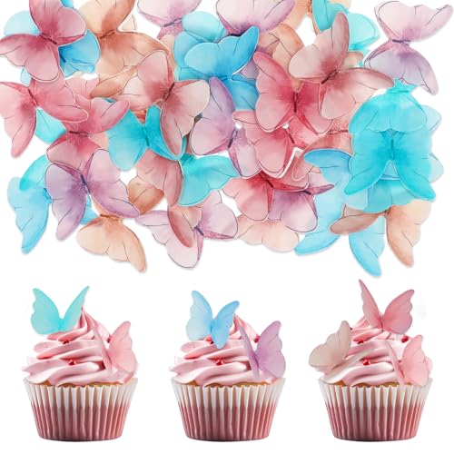 48 Stück Essbare Schmetterlinge Deko Bunt Tortendeko Schmetterling Esspapier Cupcake Topper Kuchen Muffin Dekorationen für Torte Hochzeit Geburtstag von Trinkrittey