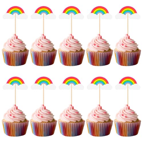 48 Stück Regenbogen Form Cupcake Topper Picks Kuchen Dekor Geburtstag DIY Niedliches Dessert-Dekorationszubehör Geburtstag Hochzeit Dekoration für Mädchen Jungen Babyparty von Trinkrittey