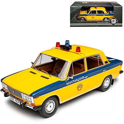 Lada 2106 1600 Limousine Gelb Blau Polizei CSSR 1979-2012 1/18 Triple 9 Modell Auto mit individiuellem Wunschkennzeichen von Triple9