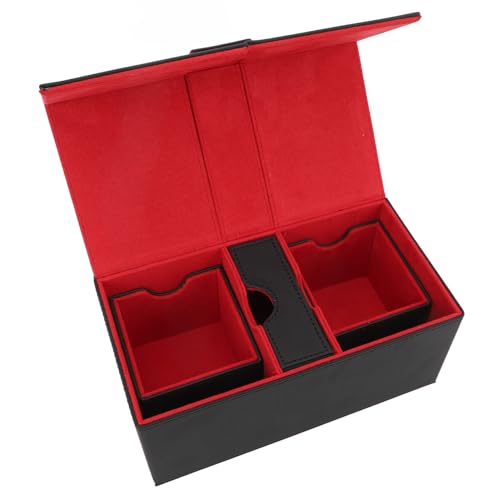 Trisar Kartendeck-Aufbewahrungsbox, Kartendeck-Box, Multifunktionales, Kratzfestes PU-Leder für Mehr Als 200 Karten (Schwarz Rot) von Trisar