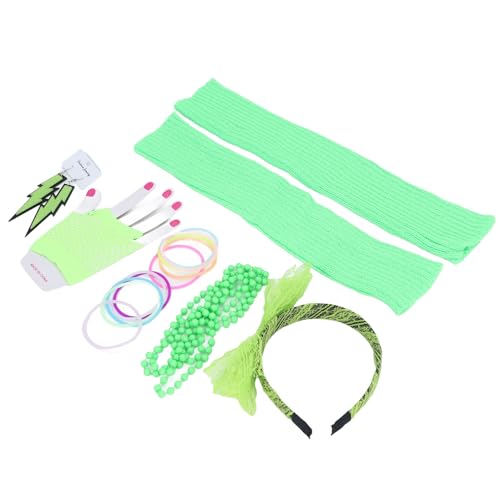 Trisar Neon-Spitzen-Stirnband-Ohrringe, Neon-Spitzen-Haarband-Set, 80er-Jahre-Fingerlose für Frauen-Party (GREEN) von Trisar