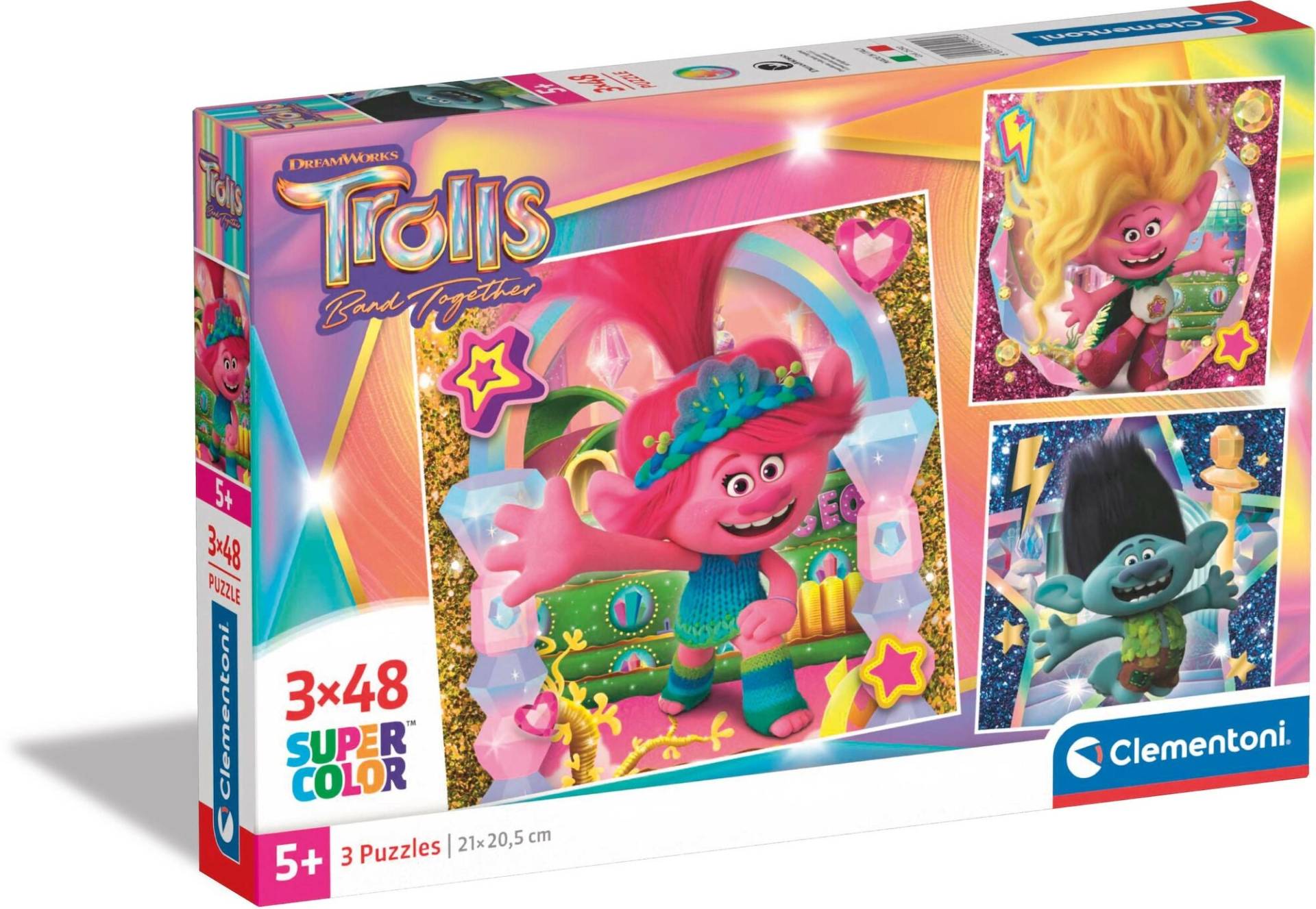 Clementoni Super Color Trolls Puzzles 3x48 Teile von Trolls