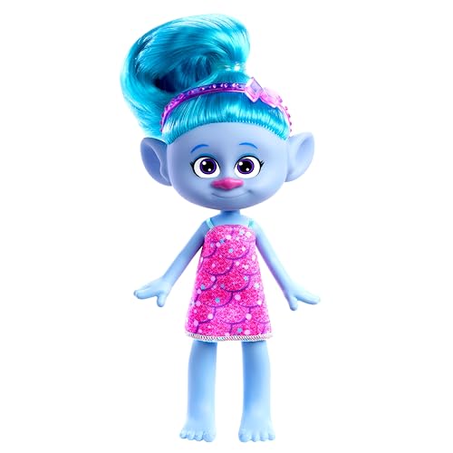 Mattel DREAMWORKS TROLLS Gemeinsam Stark – Haarige Überraschungen Chenille Puppe mit leuchtend blauem Haar zum Stylen, lila Stirnband, für Kinder ab 3 Jahren, HNF15 von Mattel