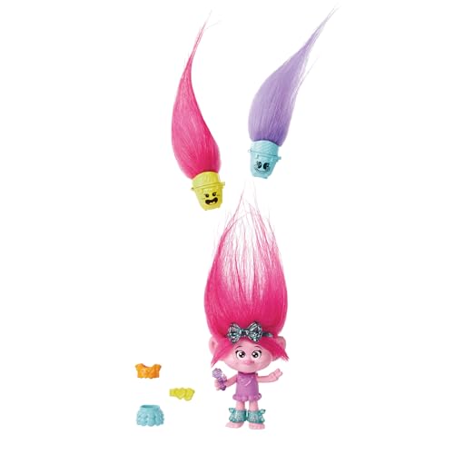 Mattel DREAMWORKS TROLLS Gemeinsam Stark – Haarige Überraschungen Poppy Königin Poppy, Viva, Branch und Guy Diamond Plüschhaar, 2 Haarige Überraschungen, Zubehör, für Kinder ab 3 Jahren, HNF10 von Mattel