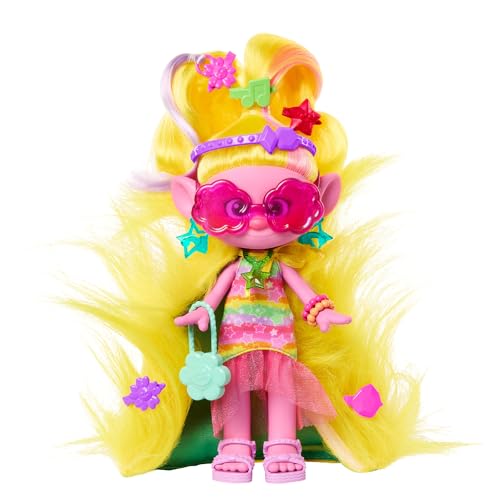 Mattel DREAMWORKS TROLLS Gemeinsam Stark – Hairsational Reveals Viva-Modepuppe, 15 Haar- und Modeaccessoires, pelzige Plüschhaare, juwelenförmiger Behälter, für Kinder ab 3 Jahren, HNF17 von Mattel