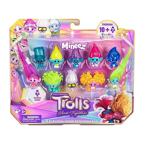 DreamWorks: Trolls – Gemeinsam Stark, Mineez, 11 Stück, Performance-Packung „BroZone und Freunde“, 11 3,8 cm große Mineez-Sammelfiguren und 1 Zubehörteil von DREAMWORKS TROLLS