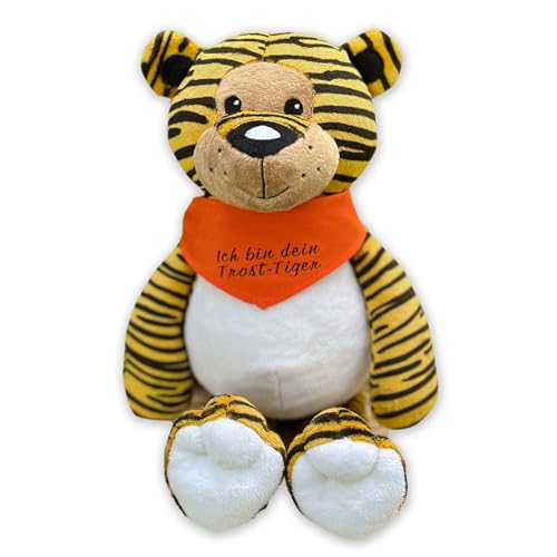 Trost-Tiger Personalisierbarer, Plüschfigur, 40 cm, Premium-Kuscheltier, handgefertigt, superweich, 100% Trost-Garantie (Mit Halstuch) von Trost-Tiger