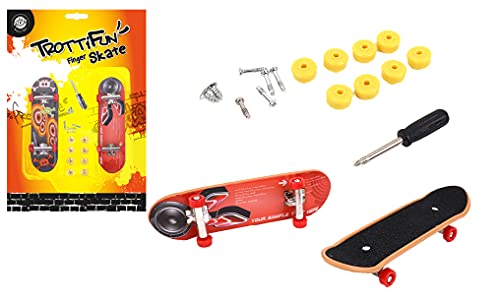 Trottifun - 2 Finger-Skateboards mit Ersatzrädern und -Schrauben - Schraubenzieher inbegriffen - 031427-14 cm - Kunststoff - Rot - Ab 3 Jahren von Trottifun