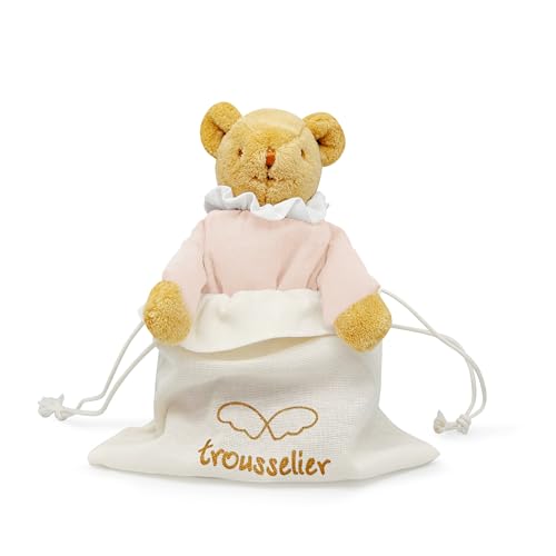 Trousselier - Kuscheltier für Babys, Bär, Babynest mit Rassel – Bär aus Bio-Baumwolle, puderrosa – Geschenk zur Geburt von Neugeborenen Mädchen – Teddybär 20 cm – Kuscheltier zur Geburt Baby Mädchen von Trousselier