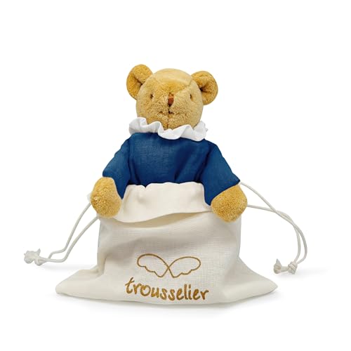 Trousselier - Schmusetuch für Babys, Bär, Babynest mit Rassel – Bär aus Bio-Baumwolle Dunkelblau – Geschenk zur Geburt Neugeborenen Jungen Mädchen – Teddybär 20 cm – Kuscheltier zur Geburt, Baby von Trousselier